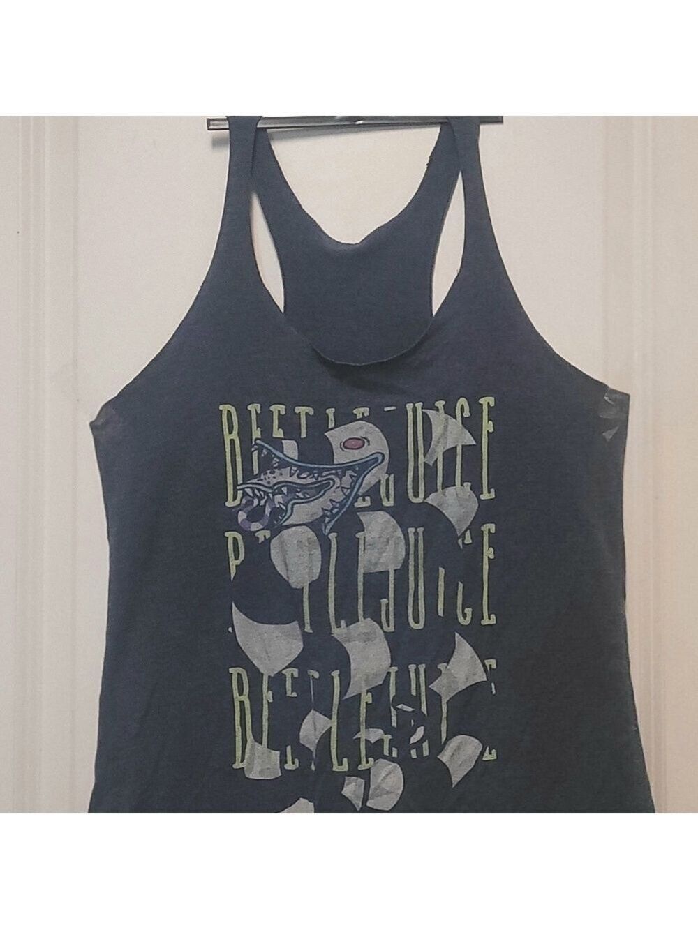 Beetlejuice Graphic Women's Racerback Top Sz Medium Gray/Blue